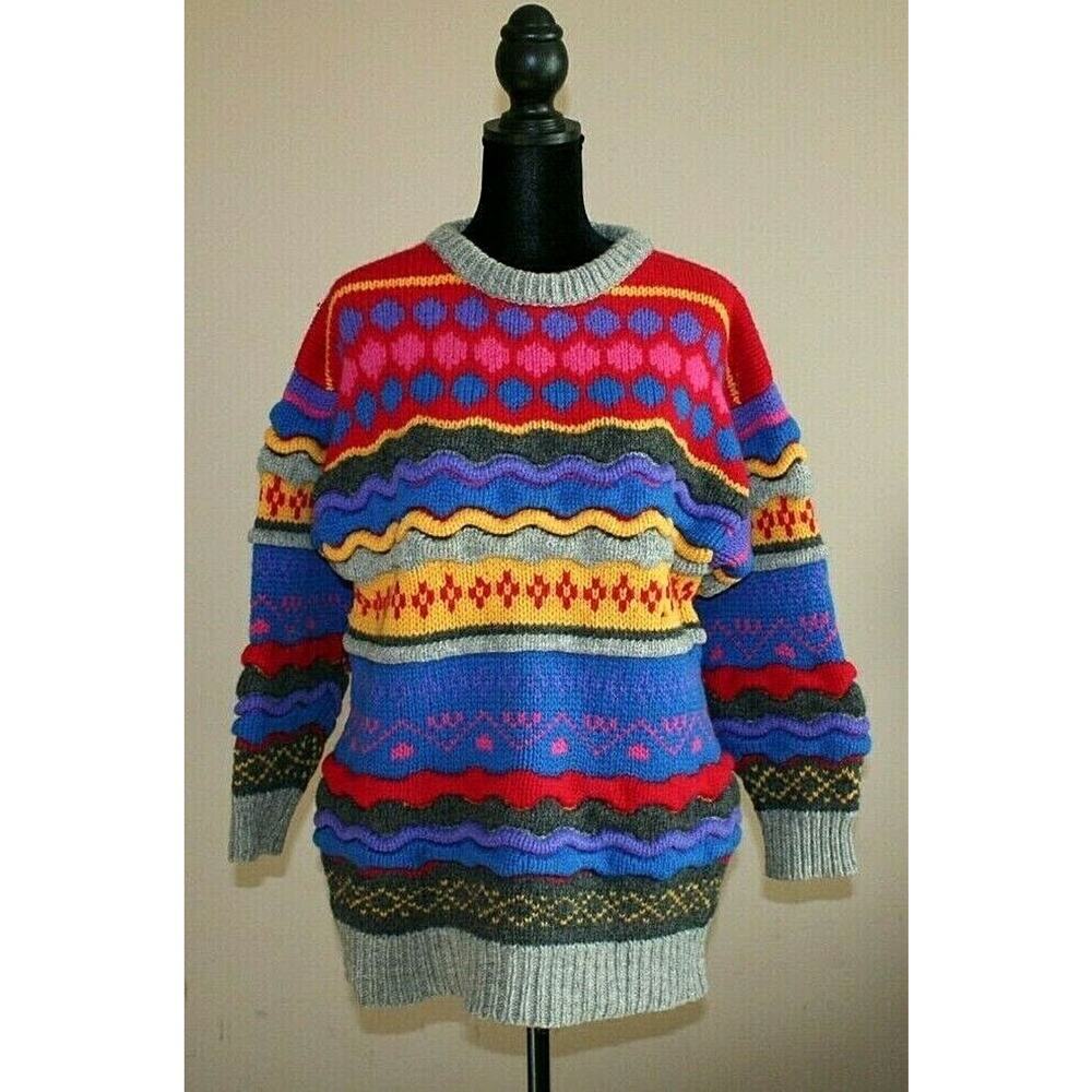 Vintage Wool Ski Sweater Size Medium M Knit Hand Knitted 1990s Vtg Crescendo
